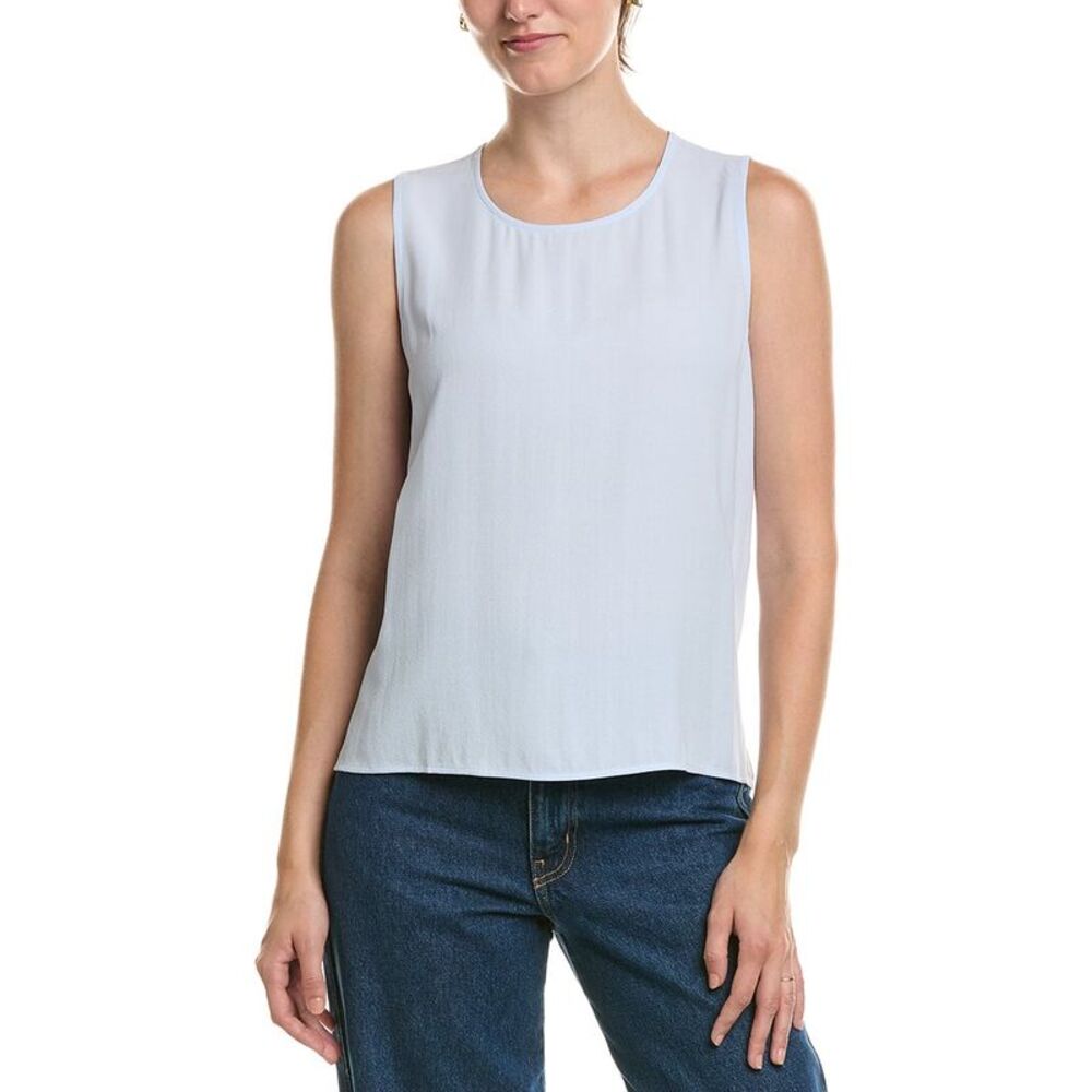Eileen Fisher Womens Round Neck Silk Shell, Blue